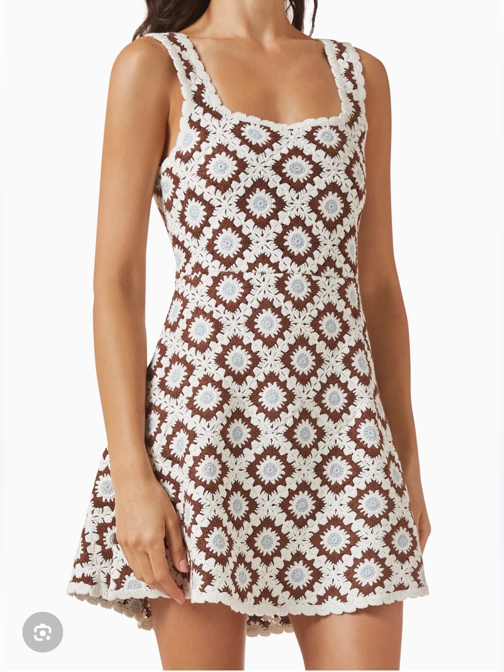 Maje RetuniaCrochet Mini Dress in Brown & White
